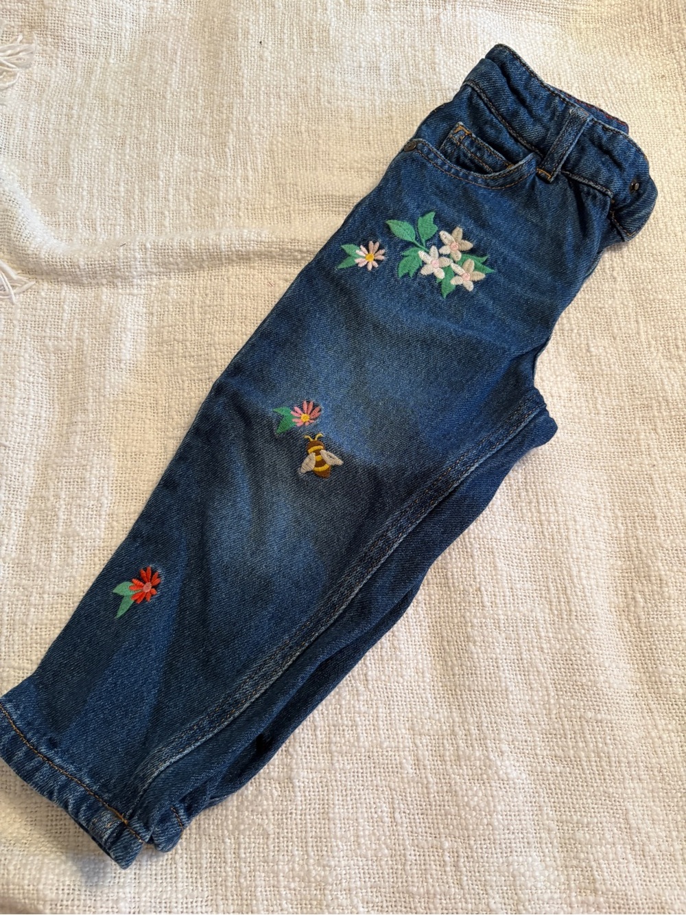 Mini Boden Girls Dark Blue Embroidered Floral Jeans size 3